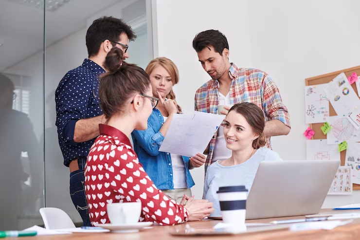Team discussion in an office environment
