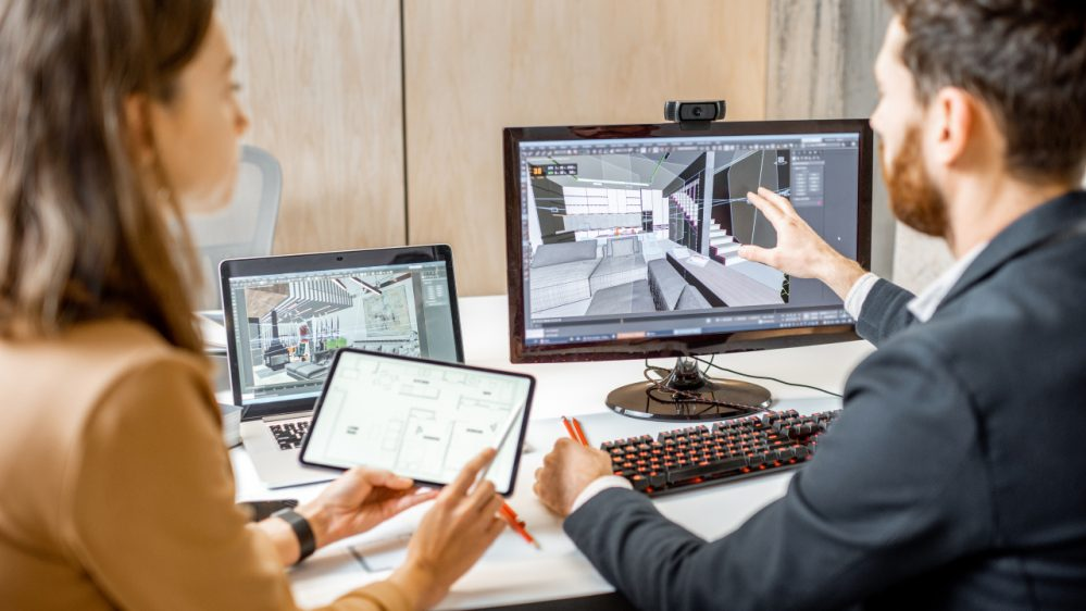 Designers collaborating on architectural visualization