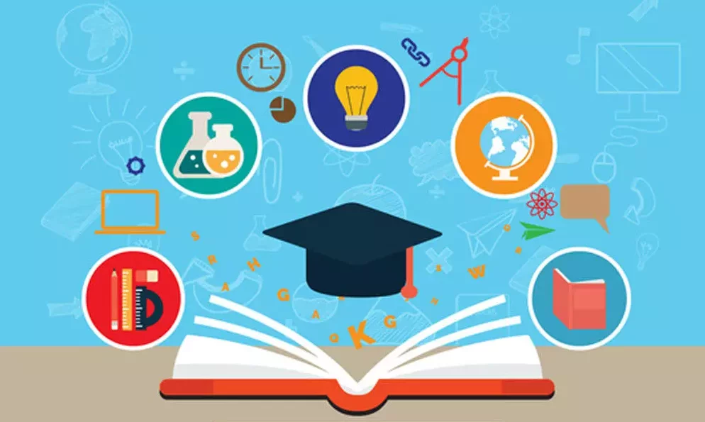 Symbolic education icons with graduation cap